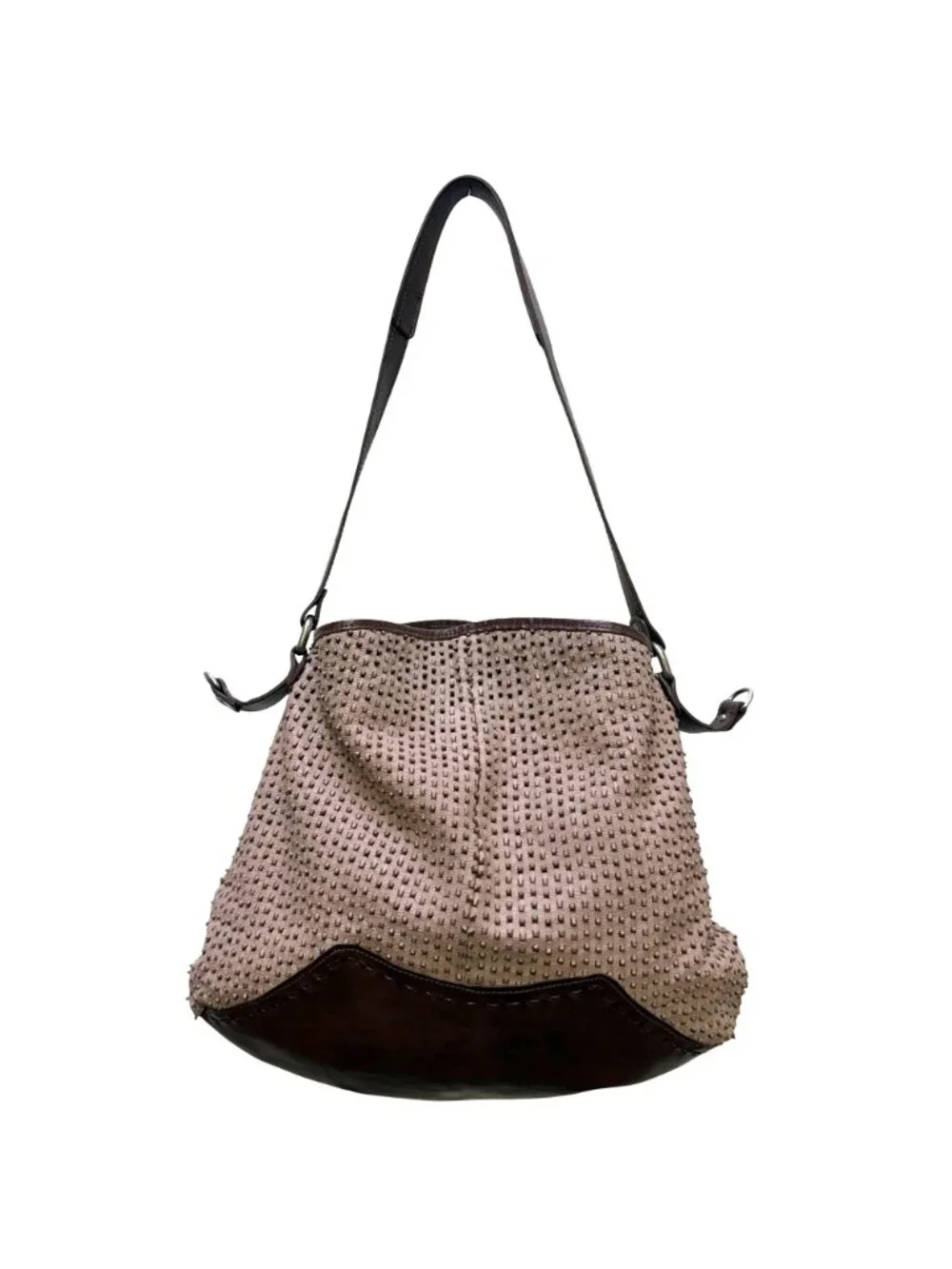 Vin Baker Brown Suede & Leather Shoulder Bag With Textured Design